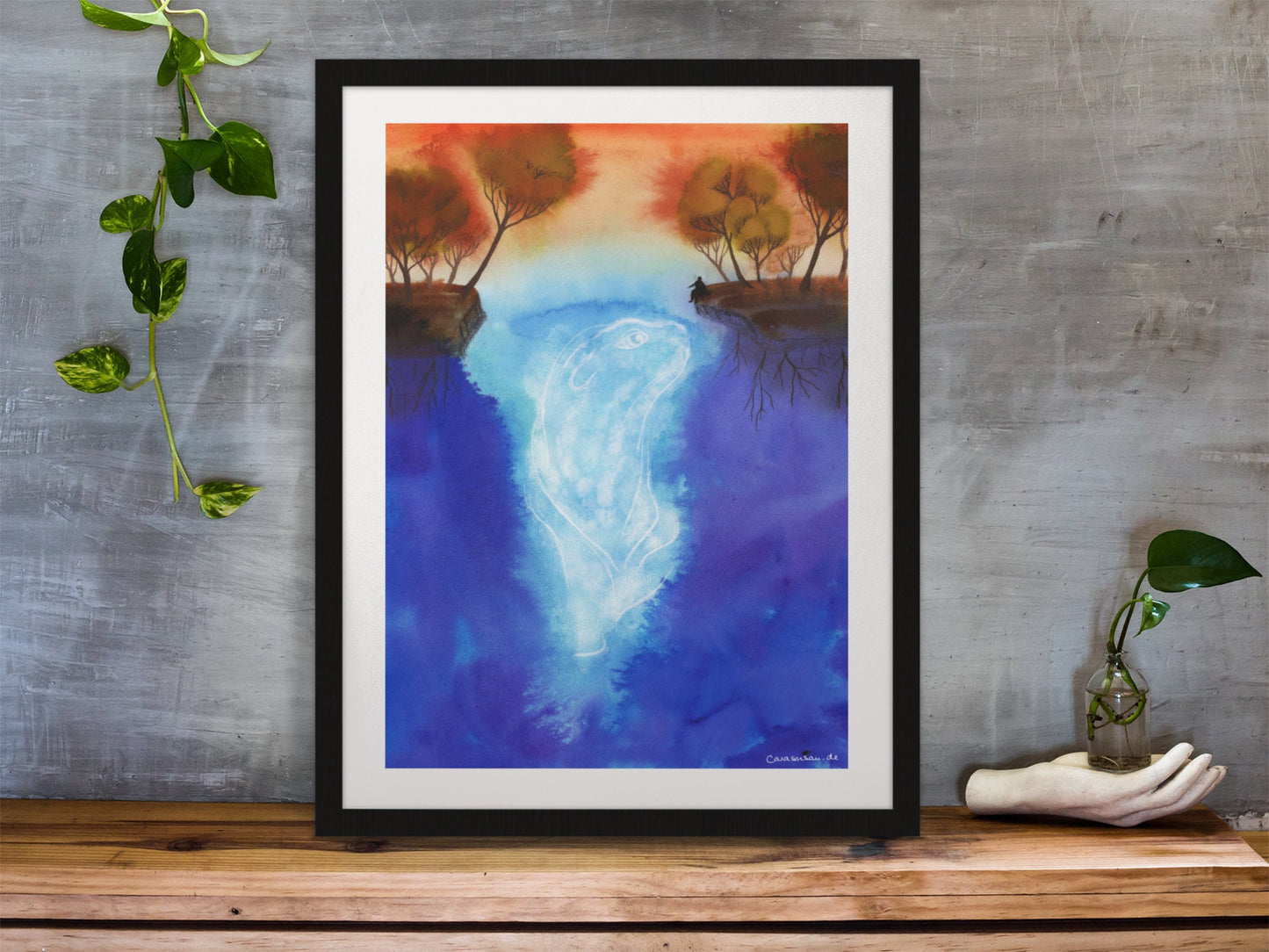 Aquarell 'Geist aus der Tiefe' Kunstdruck auf feinem Aquarellpapier 25x34cm  - handsigniert und limitiert