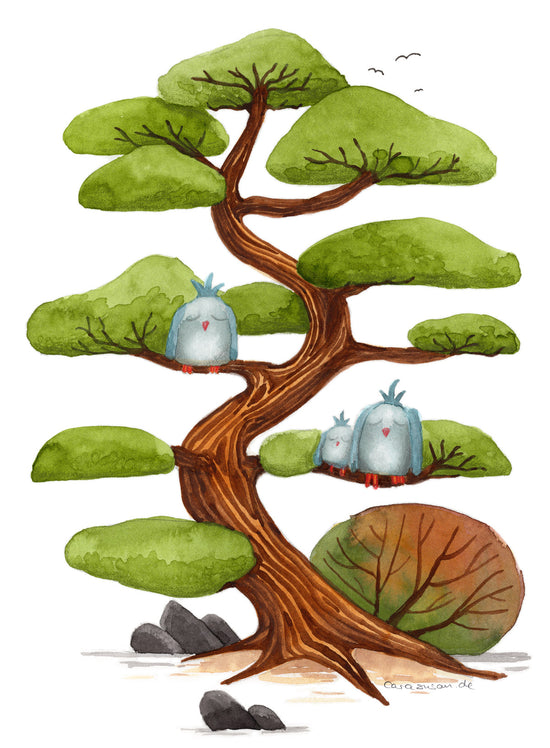 Wolkenkiefer - Niwaki Tree - Aquarell der Künstlerin und Illustratorin Gabriele Carasusan