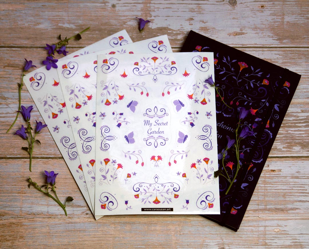 3 sticker sheets Din A5 | Romantic purple flower tendrils | Transparent stickers | Cottagecore, boho, folklore | Journaling accessories