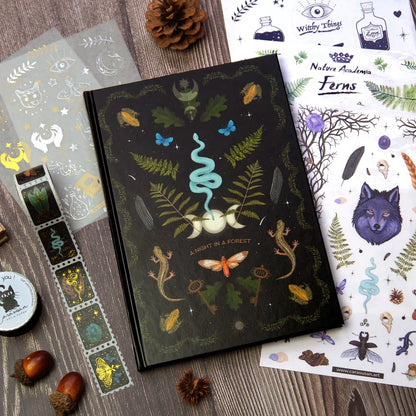 Witchy Journaling-Set "Waldmagie" | Notizbuch Din A5 mit passenden Stickern und Stamp Washi Tape - Carasusan