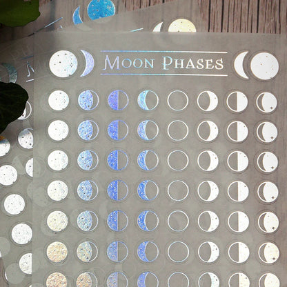 Mondphasen Washi-Sticker – Holo Folie | 76 Mini Sticker für Journaling & Planer - Carasusan