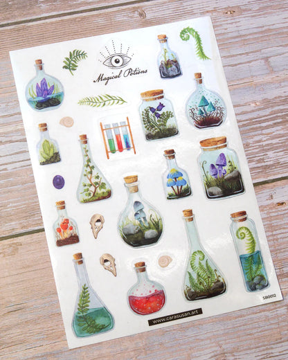 Witchy Sticker  - transparentes Aufkleber-Set mit magischen Tränken, geheimnisvollen Kristallen, Pilzen und Pflanzen aus dem Hexen-Atelier. Für Bulletjournaling, Planer-Deko, Scrapbooking und Geschenkverpackungen. Witchy Sticker Set - transparent stickers with magical Potions, crystals, mushrooms and herbs from the witches shelf. For bullet journaling, planner decoration and gift wrappings.