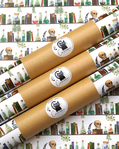 Apothecary Hexenregal Geschenkpapier – 50x70cm, 100gsm seidenmatt | Dark Academia Wrapping Paper