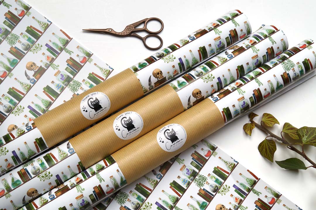 Apothecary Hexenregal Geschenkpapier – 50x70cm, 100gsm seidenmatt | Dark Academia Wrapping Paper