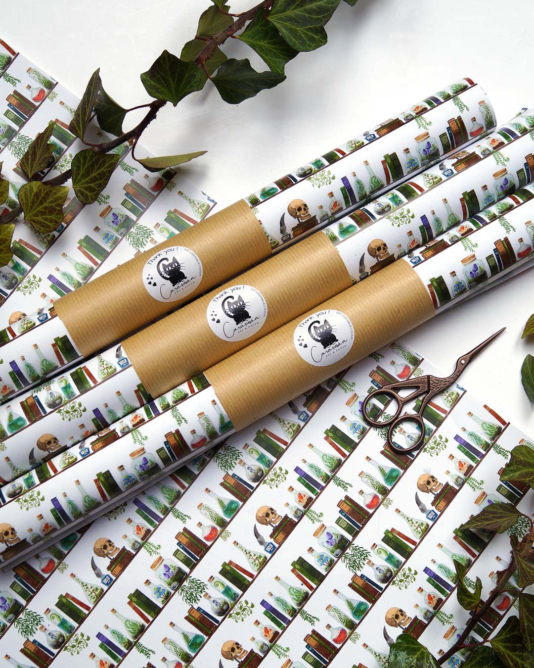 Apothecary Hexenregal Geschenkpapier – 50x70cm, 100gsm seidenmatt | Dark Academia Wrapping Paper