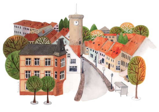 Mäuseturm in Dahme (Mark), Brandenburg - Aquarell der Künstlerin und Illustratorin Gabriele Carasusan