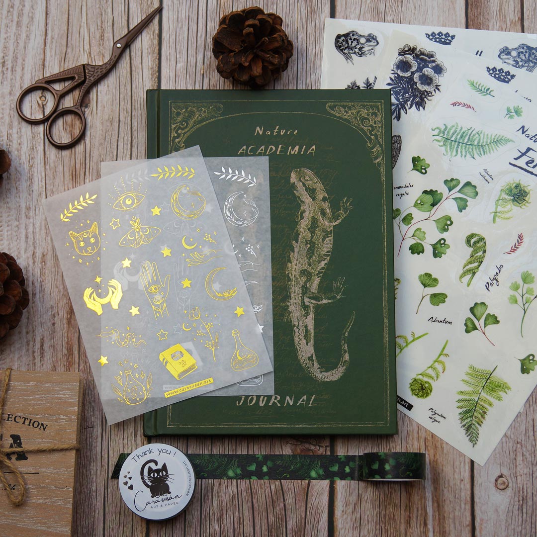 Dark Academia Journal-Set mit 120 Stickern und Washitape | Green Academia