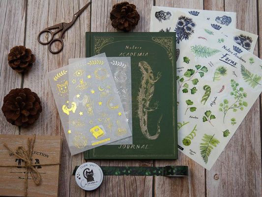 Dark Academia Journal-Set mit 120 Stickern und Washitape | Green Academia