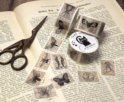 Washi Tape Stamps | Dark Academia Schmetterlinge Vintage Illustrationen | ca. 150 Aufkleber für Journaling, Scrapbooking und Deko - Carasusan