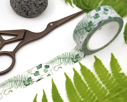 Journaling-Set 'Botanische Farne' | Notizbuch DinA5 mit Punktraster, Washi-Tape und 72 passenden Stickern - Carasusan