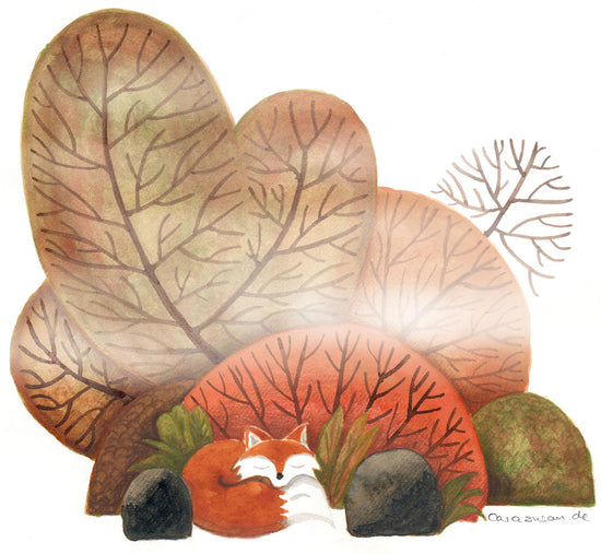Fuchs im Nebel - Herbstliches Aquarell der Künstlerin und Illustratorin Gabriele Carasusan