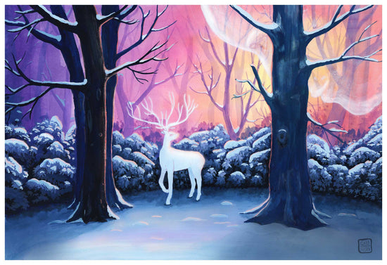 Gouache Gemälde Hirsch auf Lichtung - von Carasusan