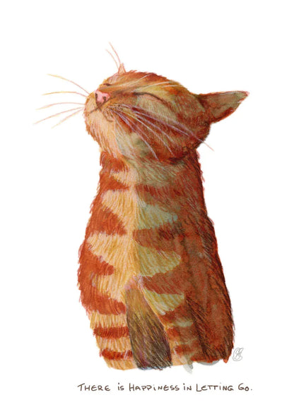 Happy Cat T-Shirt | Glückliche Katze mit Spruch zum Thema Loslassen | V-Ausschnitt | Damen - Carasusan