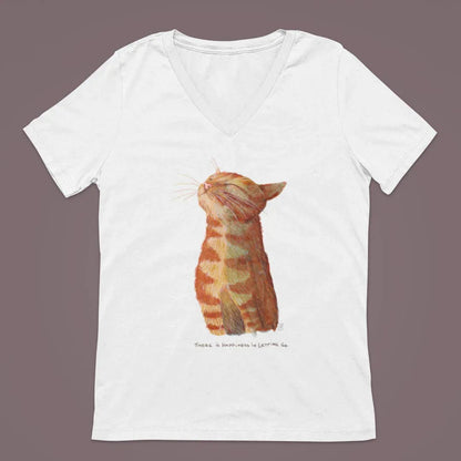 Happy Cat T-Shirt | Glückliche Katze mit Spruch zum Thema Loslassen | V-Ausschnitt | Damen - Carasusan