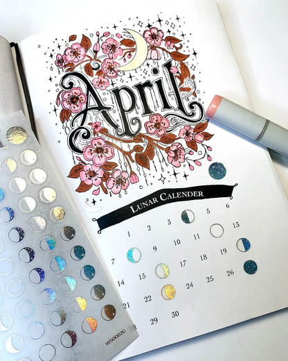 Mondphasen Washi-Sticker – Holo Folie | 76 Mini Sticker für Journaling & Planer - Carasusan
