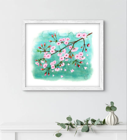 Sakura - Kirschblüten | Kunstdruck Frühlingsbild Aquarell - Carasusan