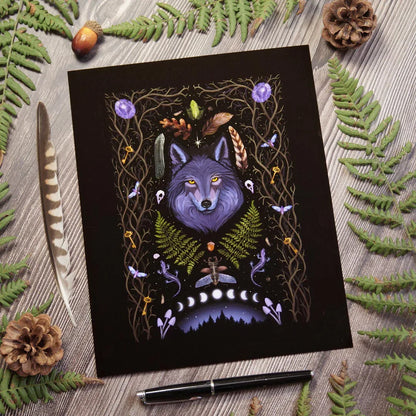 Art Print 'Lunar Wolf' | personalisierbar | Geburtstagsgeschenk Seelentier | Gothic Deko - Carasusan