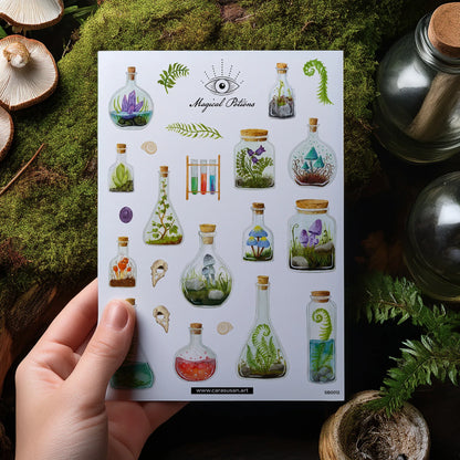 Witchy Sticker  - transparentes Aufkleber-Set mit magischen Tränken, geheimnisvollen Kristallen, Pilzen und Pflanzen aus dem Hexen-Atelier. Für Bulletjournaling, Planer-Deko, Scrapbooking und Geschenkverpackungen. Witchy Sticker Set - transparent stickers with magical Potions, crystals, mushrooms and herbs from the witches shelf. For bullet journaling, planner decoration and gift wrappings.