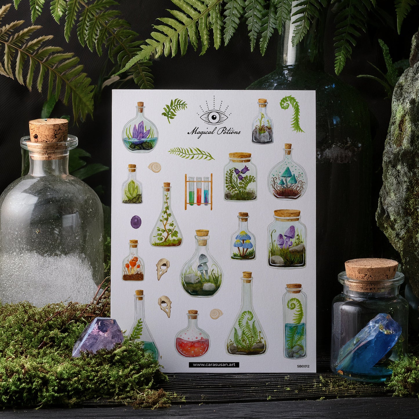 Witchy Sticker  - transparentes Aufkleber-Set mit magischen Tränken, geheimnisvollen Kristallen, Pilzen und Pflanzen aus dem Hexen-Atelier. Für Bulletjournaling, Planer-Deko, Scrapbooking und Geschenkverpackungen. Witchy Sticker Set - transparent stickers with magical Potions, crystals, mushrooms and herbs from the witches shelf. For bullet journaling, planner decoration and gift wrappings.