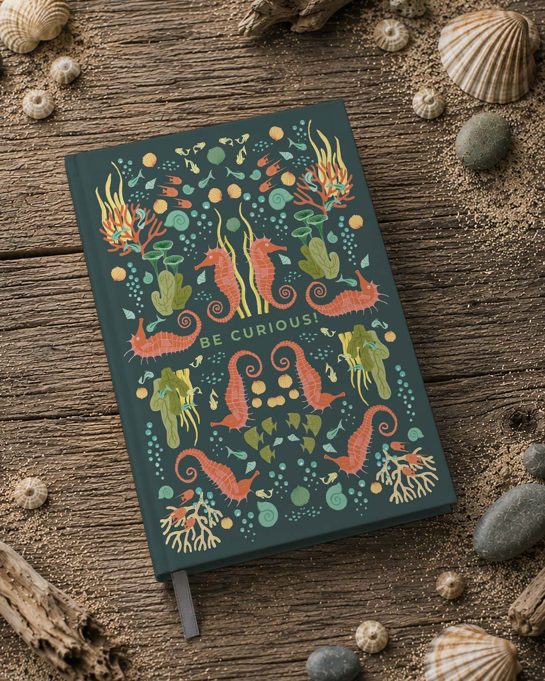 Seahorse Journal DIN A5 | Coastal Dot Grid Notebook for Travel Journaling & Summer Adventures