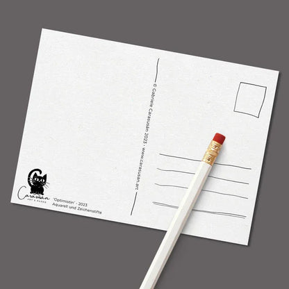Postkarte „Ich bin eine Optimistin!“ – niedliche Maus | Aquarell | Aufmunternder Gruß & Mutmacher Karte - Carasusan