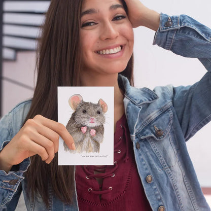 Postkarte „Ich bin eine Optimistin!“ – niedliche Maus | Aquarell | Aufmunternder Gruß & Mutmacher Karte - Carasusan