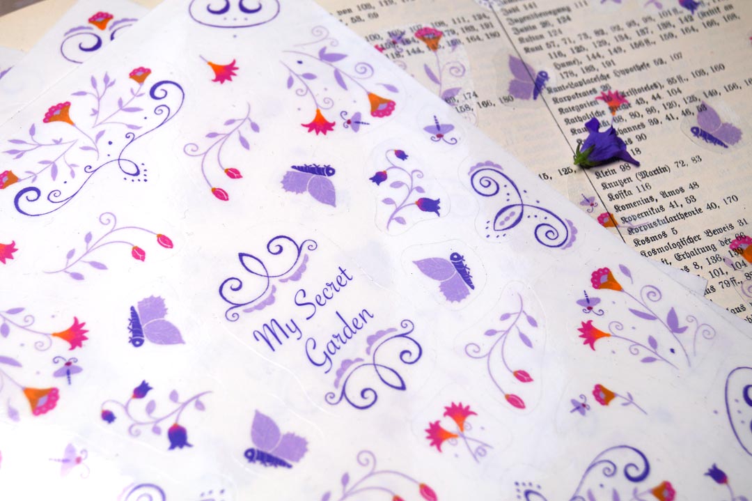3 sticker sheets Din A5 | Romantic purple flower tendrils | Transparent stickers | Cottagecore, boho, folklore | Journaling accessories