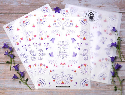 Journaling Set Romantische Blüten violett | Notizbuch mit Punktraster, 3 Stickerbogen, 2x Washi Tape | Boho Folklore Cottagecore Tagebuch - Carasusan