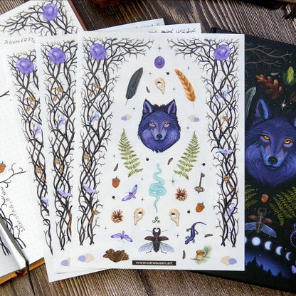 Journaling-Set Hexenwald | Notizbuch Din A5 mit Stickern und Washitape - Carasusan