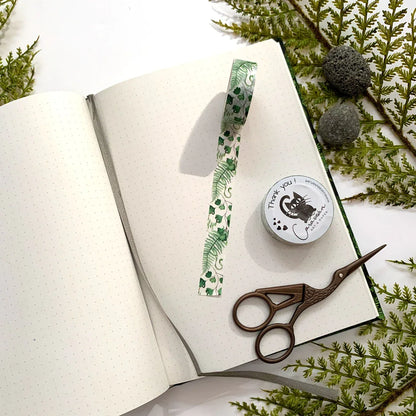 Journaling-Set 'Botanische Farne' | Notizbuch DinA5 mit Punktraster, Washi-Tape und 72 passenden Stickern - Carasusan