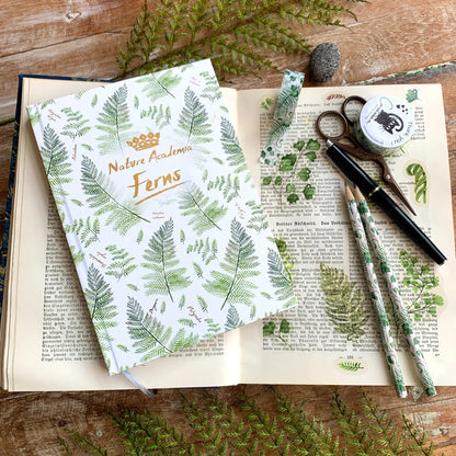 Journaling-Set 'Botanische Farne' | Notizbuch DinA5 mit Punktraster, Washi-Tape und 72 passenden Stickern - Carasusan