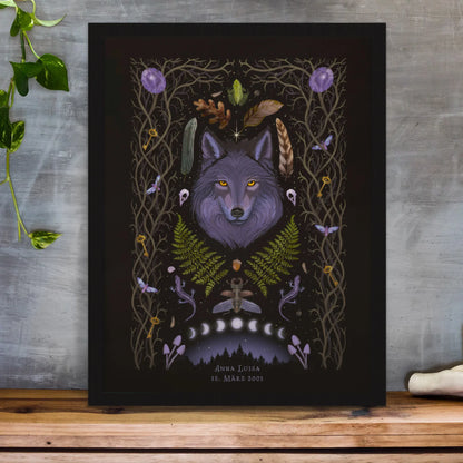 Art Print 'Lunar Wolf' | personalisierbar | Geburtstagsgeschenk Seelentier | Gothic Deko - Carasusan