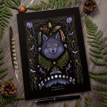 Art Print 'Lunar Wolf' | personalisierbar | Geburtstagsgeschenk Seelentier | Gothic Deko - Carasusan