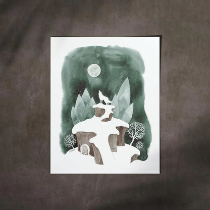 Kunstdruck Wolfsmond | minimalistische Winterlandschaft mit Witchy Vibes - Carasusan