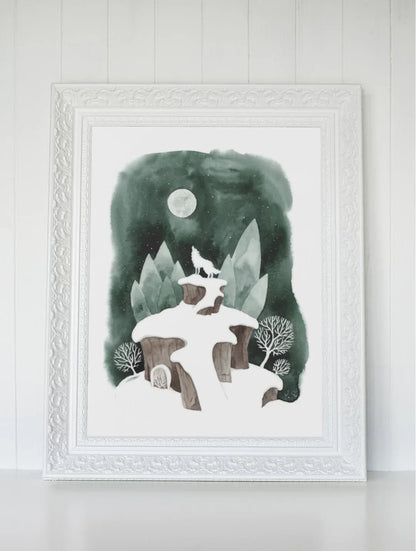Kunstdruck Wolfsmond | minimalistische Winterlandschaft mit Witchy Vibes - Carasusan