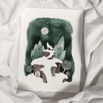 Kunstdruck Wolfsmond | minimalistische Winterlandschaft mit Witchy Vibes - Carasusan