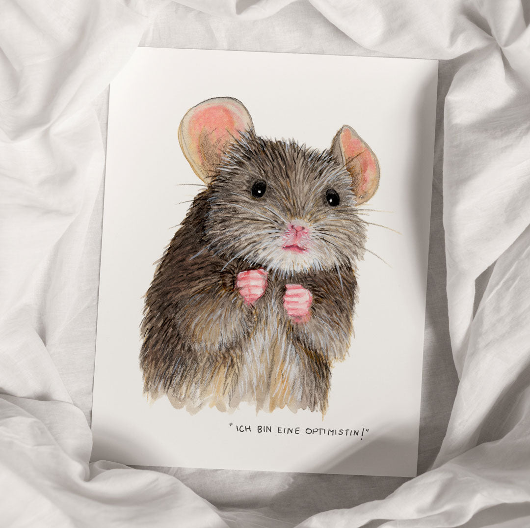 Niedlicher Kunstdruck mit süßer Maus und Spruch | Aquarell | Geschenk für beste Freundin | 14x17cm auf hochwertigem Aquarellpapier