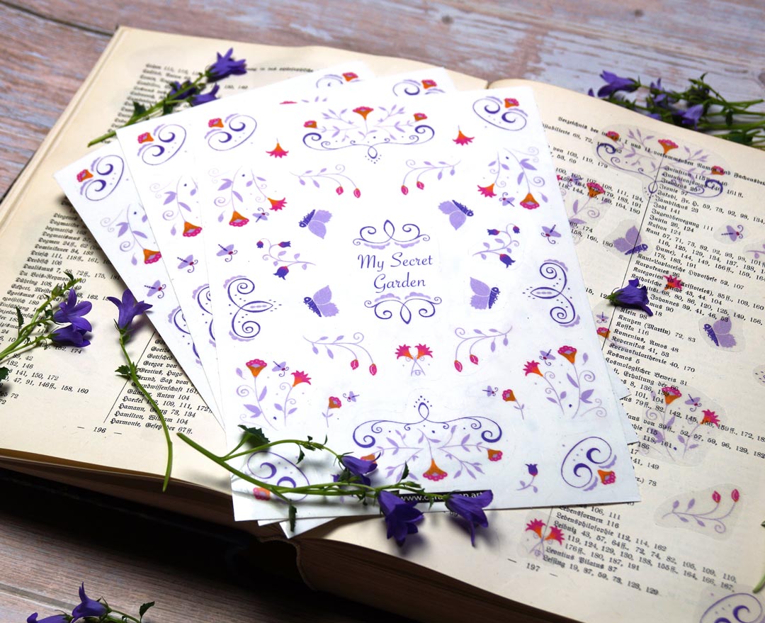 3 sticker sheets Din A5 | Romantic purple flower tendrils | Transparent stickers | Cottagecore, boho, folklore | Journaling accessories