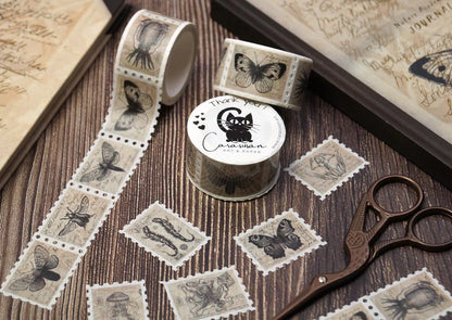 Washi Tape Stamps | Dark Academia Schmetterlinge Vintage Illustrationen | ca. 150 Aufkleber für Journaling, Scrapbooking und Deko - Carasusan