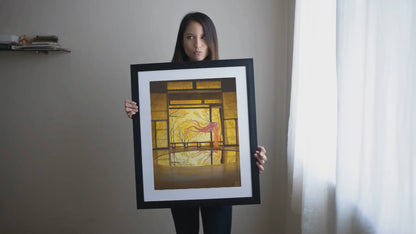 Art Print Autumn Wind watercolor 40x52cm | Fall home decor yellow | Japandi wall art | Boho style | Asian style