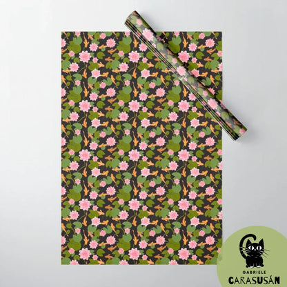 Geschenkpapier 'Waterlily' 49x68cm mit Seerosen und Kois - Carasusan