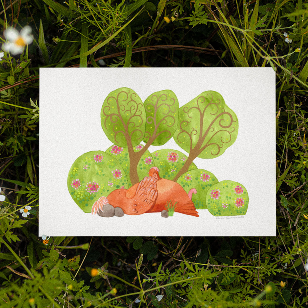 Postkarte - Henne mit Küken - DinA6 Aquarell und Gouache