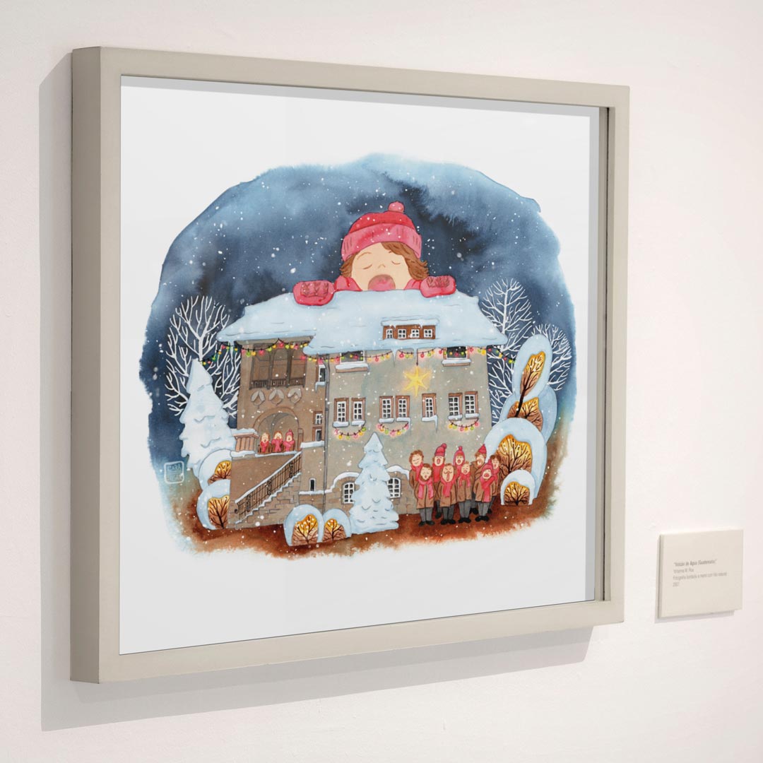 Weihnachtsdeko Kunstdruck Weihnachtssingen Aquarell - festliche Wanddekoration und Geschenk für Chor-Sänger und Musikfreunde