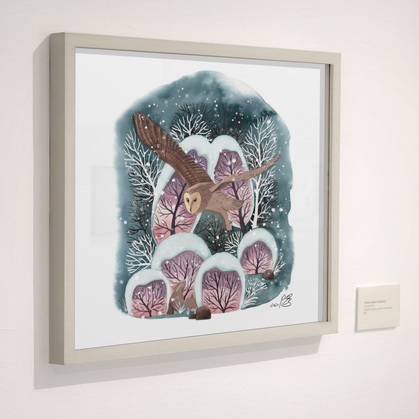Winterlicher Kunstdruck 'Eule im Winterwald' | Aquarell | 28x32cm