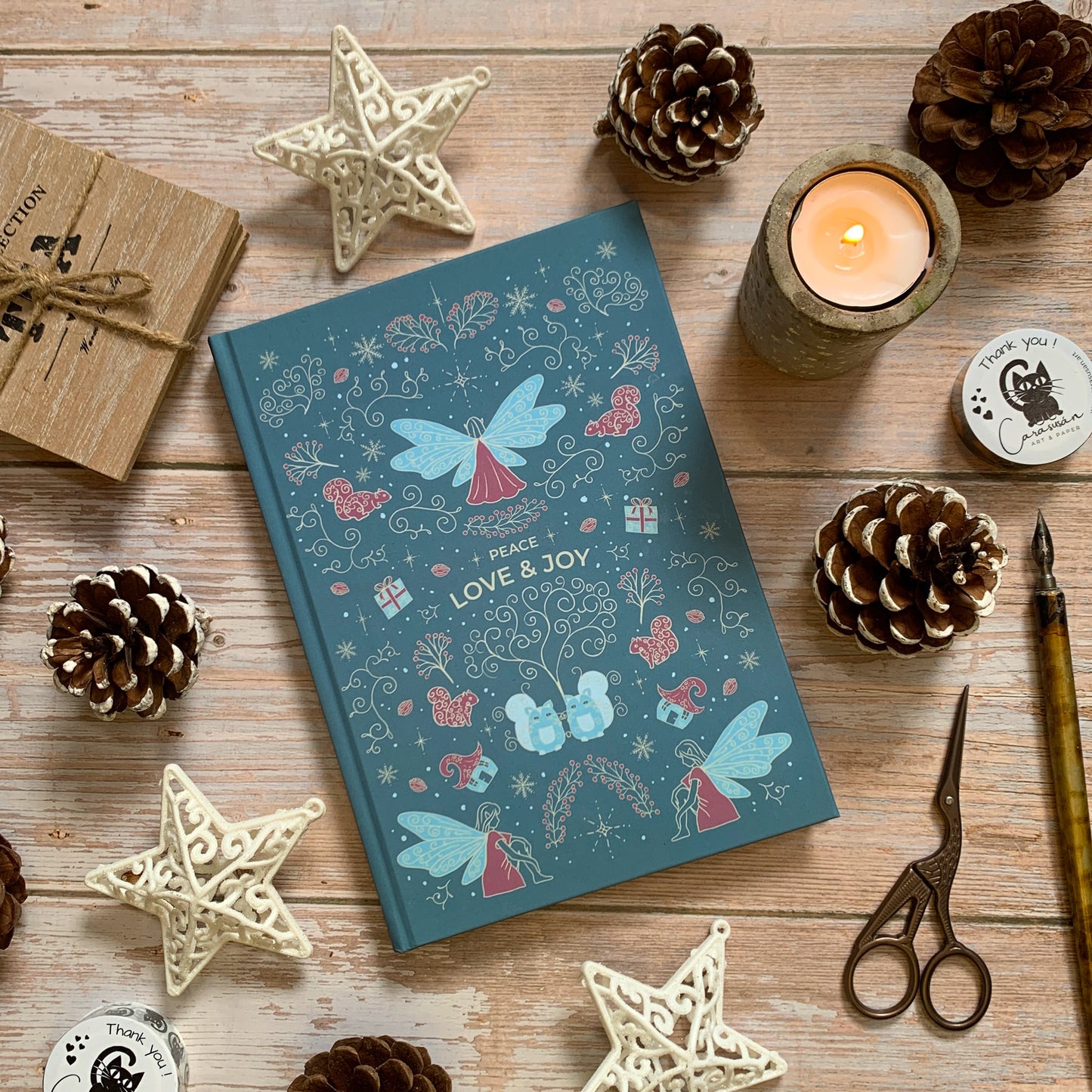 Winter themed Dot Grid Journal 'Fairy Core' | light blue with bullet pattern and ribbon bookmark | DinA5 | eco-friendly