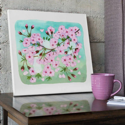 Leinwand-Druck Frühling 'Kirschblüten und Baumgeister' 40x40cm | auf Keilrahmen - Carasusan