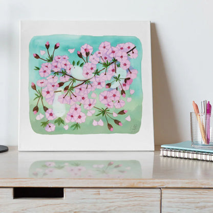 Leinwand-Druck Frühling 'Kirschblüten und Baumgeister' 40x40cm | auf Keilrahmen - Carasusan