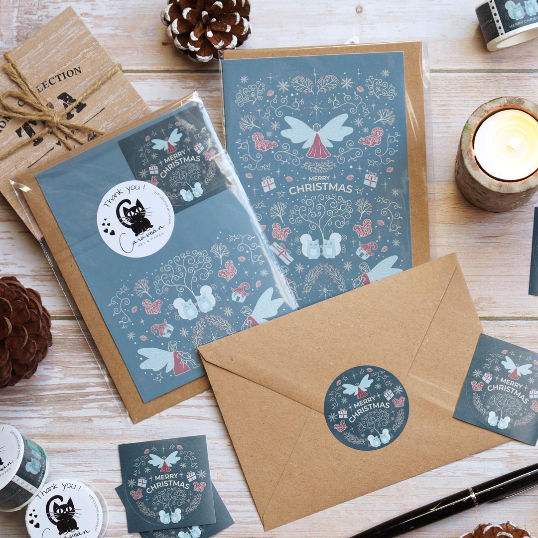 Weihnachtskarte 'Winterelfen' hellblau DinA6 | Set mit Umschlag und Briefsiegel | umweltfreundlich