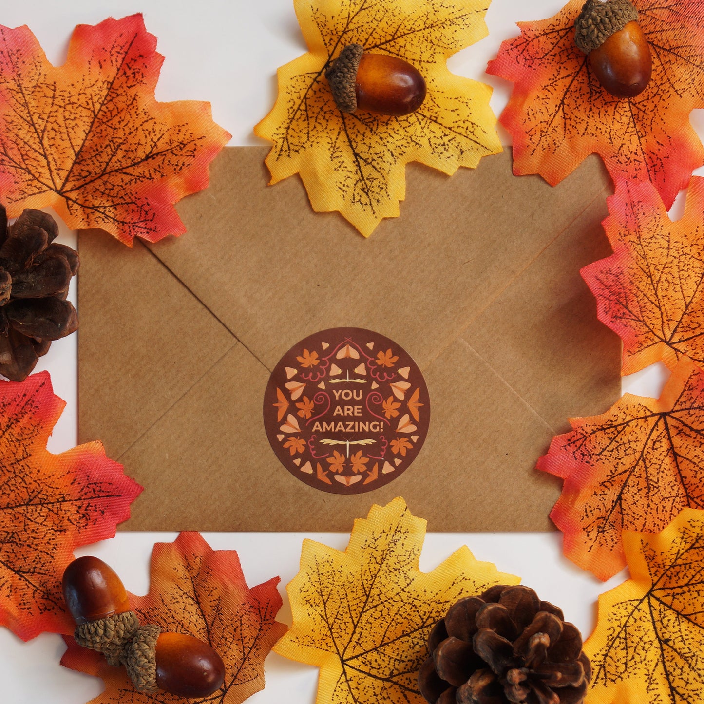 Briefsiegel 'Herbstlaub' | Herbstliches Aufkleber-Set mit Umschlägen aus Kraftpapier | umweltfreundlich
