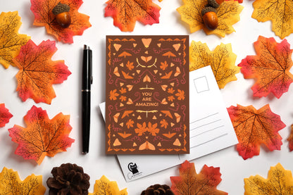 Herbstliche Postkarte mit Nachtfaltern und Herbstlaub 'You are amazing!' - Carasusan